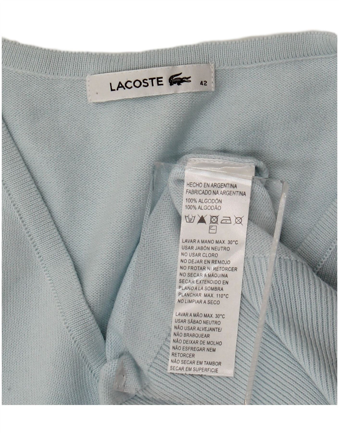Lacoste Damski sweter z dekoltem w kształcie litery V, rozmiar 42, duży, niebieski, bawełniany