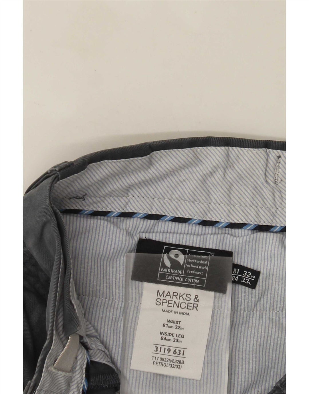 Marks & Spencer Męskie proste spodnie garniturowe W32 L33 Szara bawełna
