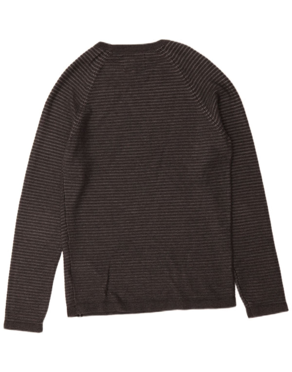 Jack & Jones Mens Crew Neck Jumper Sweater Small Grey Striped Cotton