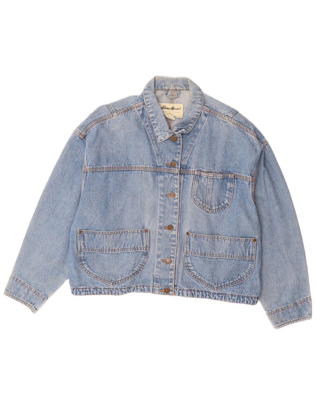 EDDIE BAUER Damska kurtka dżinsowa oversize UK 14, średnia niebieska, bawełniana