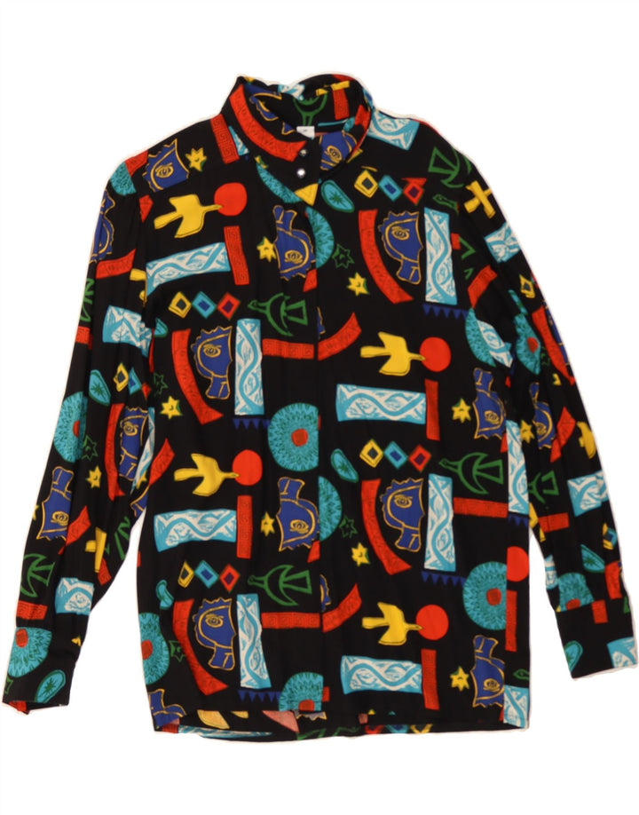 TRU Womens Abstract Pattern Shirt Blouse EU 38 Medium Black Viscose Vintage Tru and Second-Hand Tru from Messina Hembry 