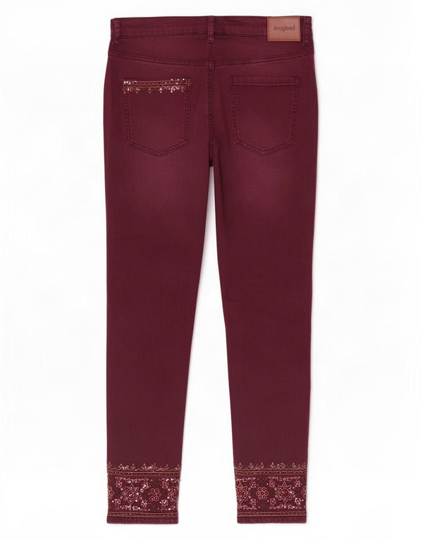 Desigual Damskie Skinny Jeans EU 42 Large W32 L27 Burgundowa bawełniana w kwiaty