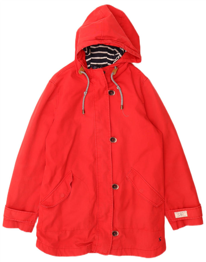 JOULES Womens Hooded Rain Jacket UK 12 Medium Red Cotton