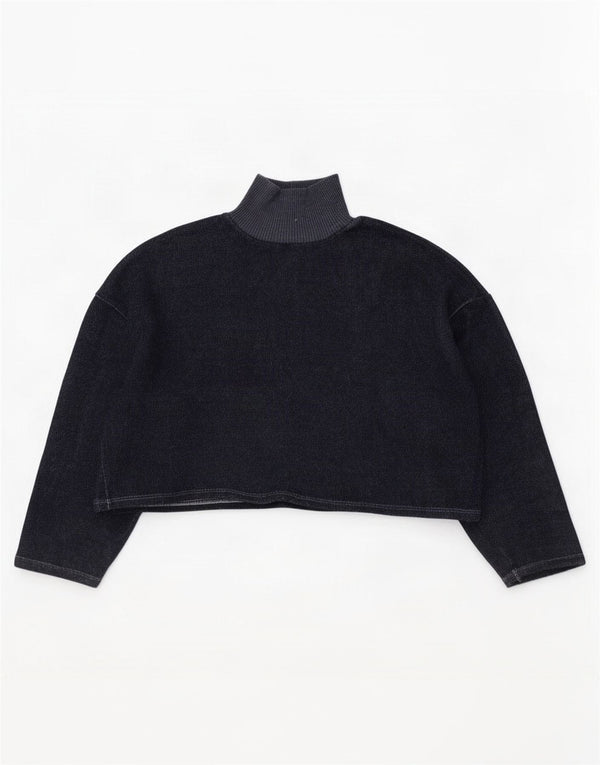 Zara Womens Crop Oversized Top Long Sleeve UK 14 Medium Navy Blue
