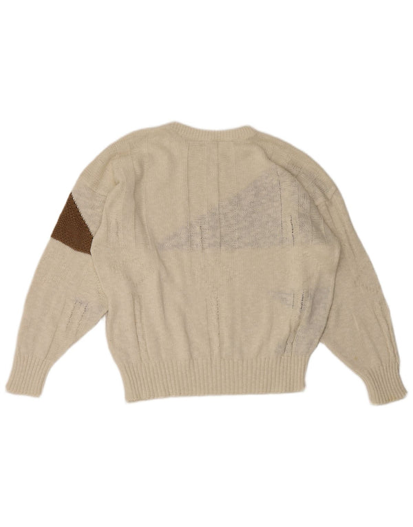 Sweter dziewczęcy z okrągłym dekoltem w stylu vintage, 13-14 lat, biała, geometryczna bawełna