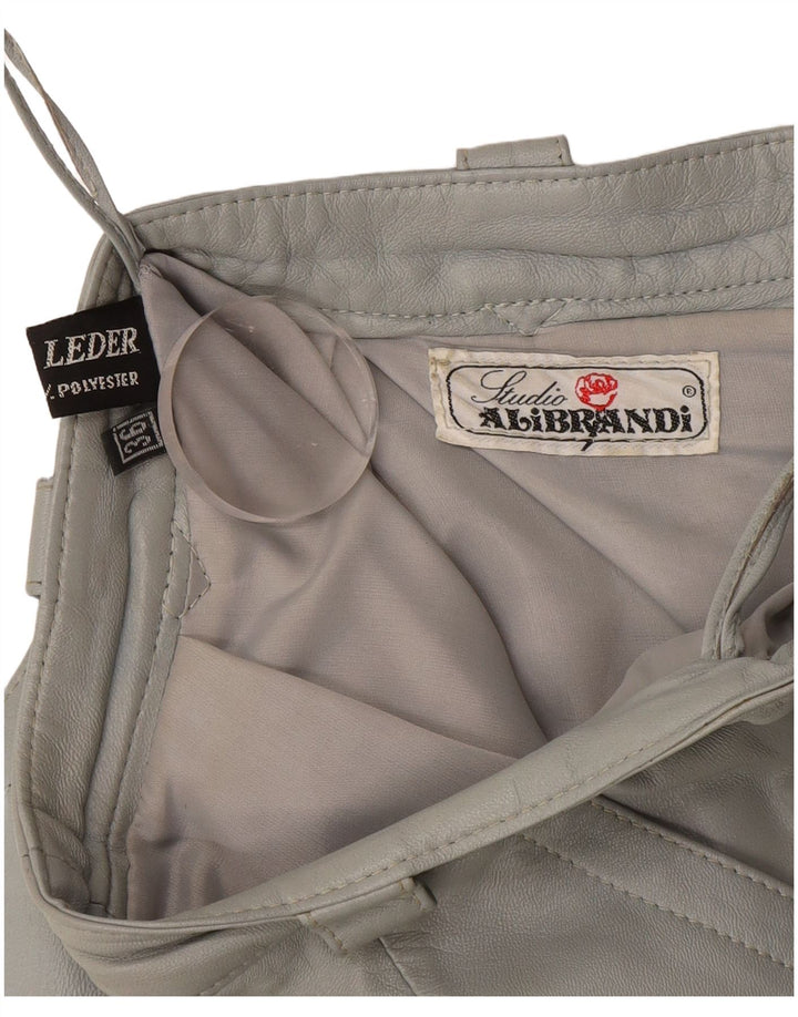 Vintage damska skórzana spódnica W36 XL szara skóra