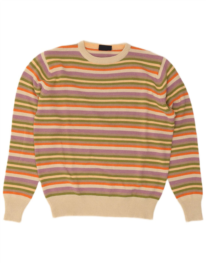 Vintage męski sweter z wycięciem pod szyją, duży, wielokolorowy akryl w paski