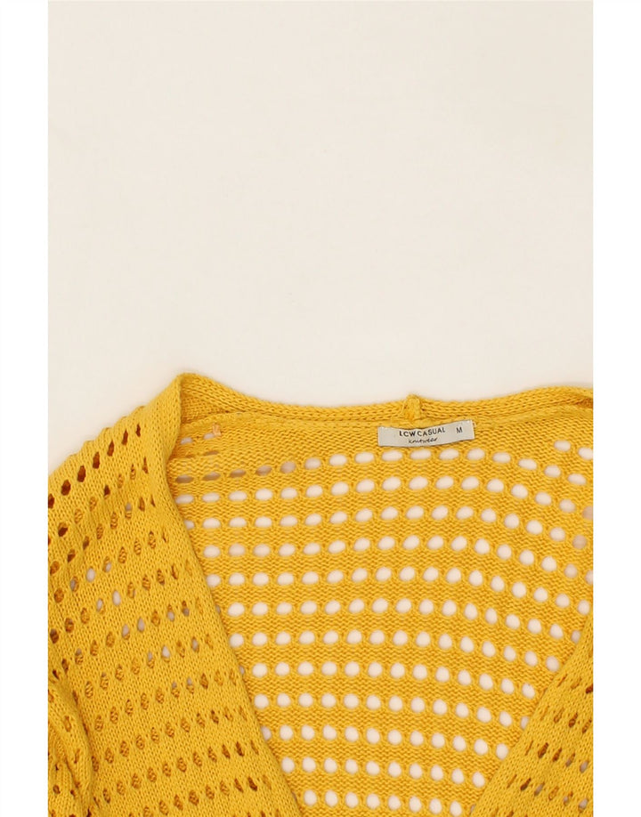 VINTAGE Womens Cardigan Sweater UK 12 Medium Yellow Cotton Vintage Vintage and Second-Hand Vintage from Messina Hembry 