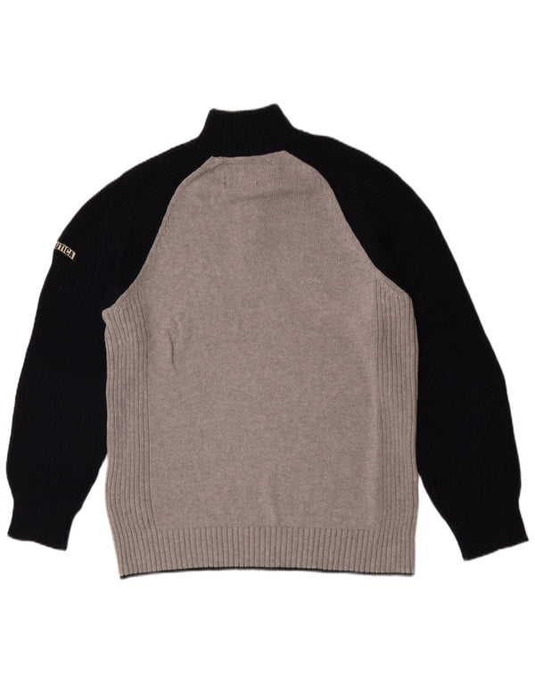 Nautica Mens Zip Neck Jumper Sweater Large Grey Colourblock Cotton