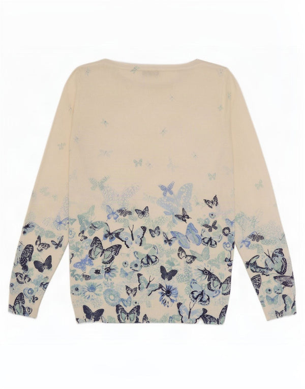 Sweter damski M&Co z drobnym dekoltem w łódkę, UK 16, duży, biały motyl
