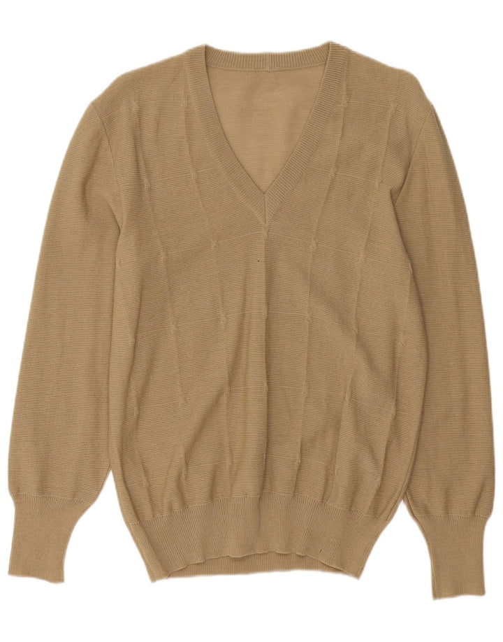 Sweter damski VINTAGE z dekoltem w kształcie litery V, UK 12, średni beż