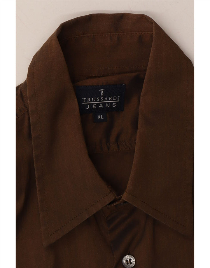 TRUSSARDI JEANS Mens Shirt XL Brown Cotton Vintage Trussardi Jeans and Second-Hand Trussardi Jeans from Messina Hembry 