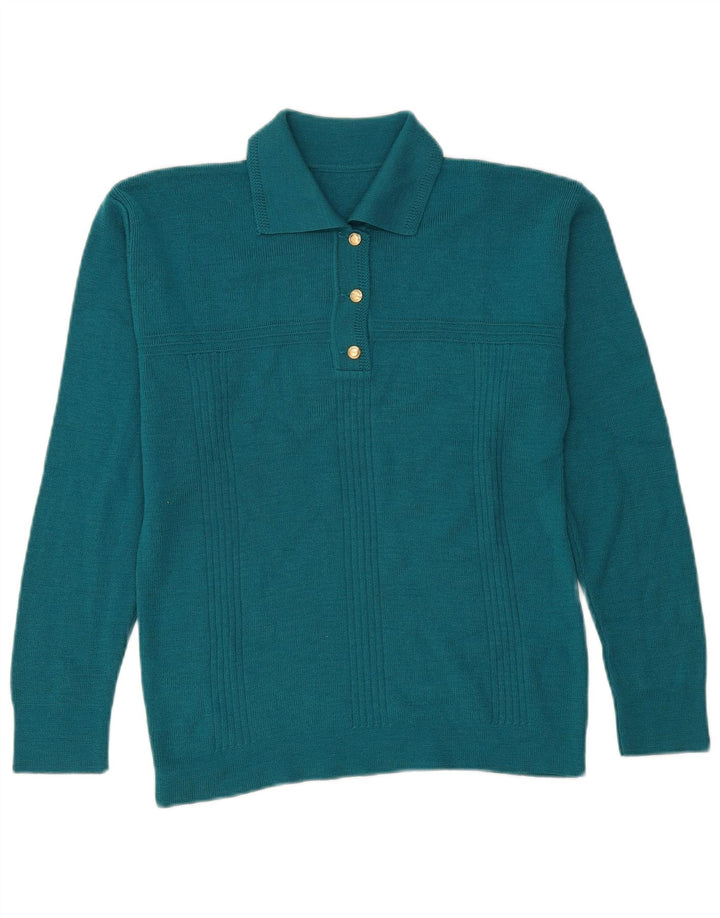 Vintage damski sweter polo UK 14 średni niebieski