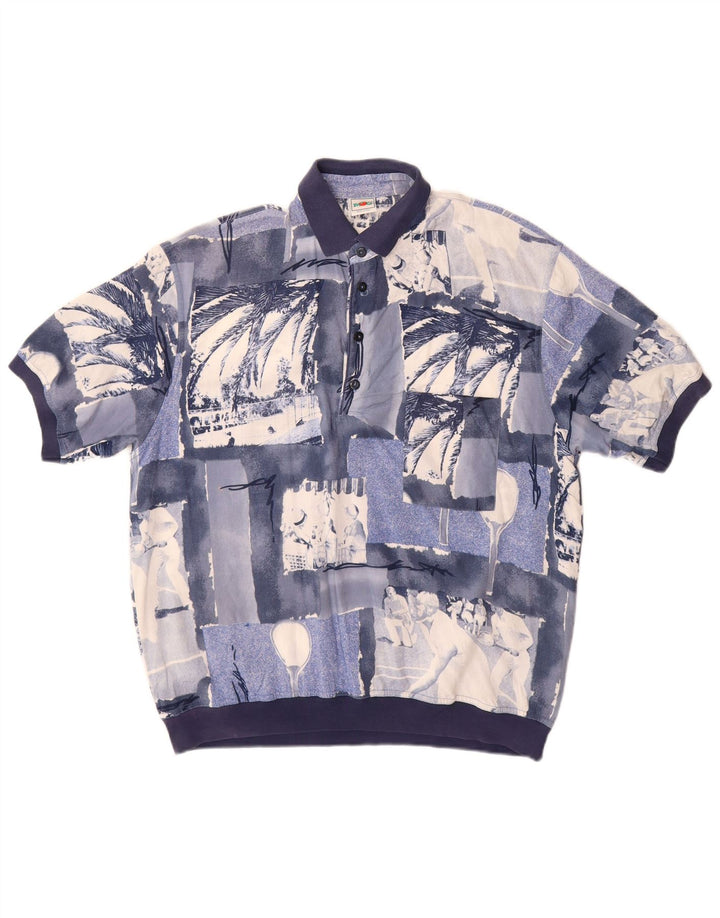 Męska koszula pulowerowa z krótkim rękawem MANGO, duży niebieski patchwork