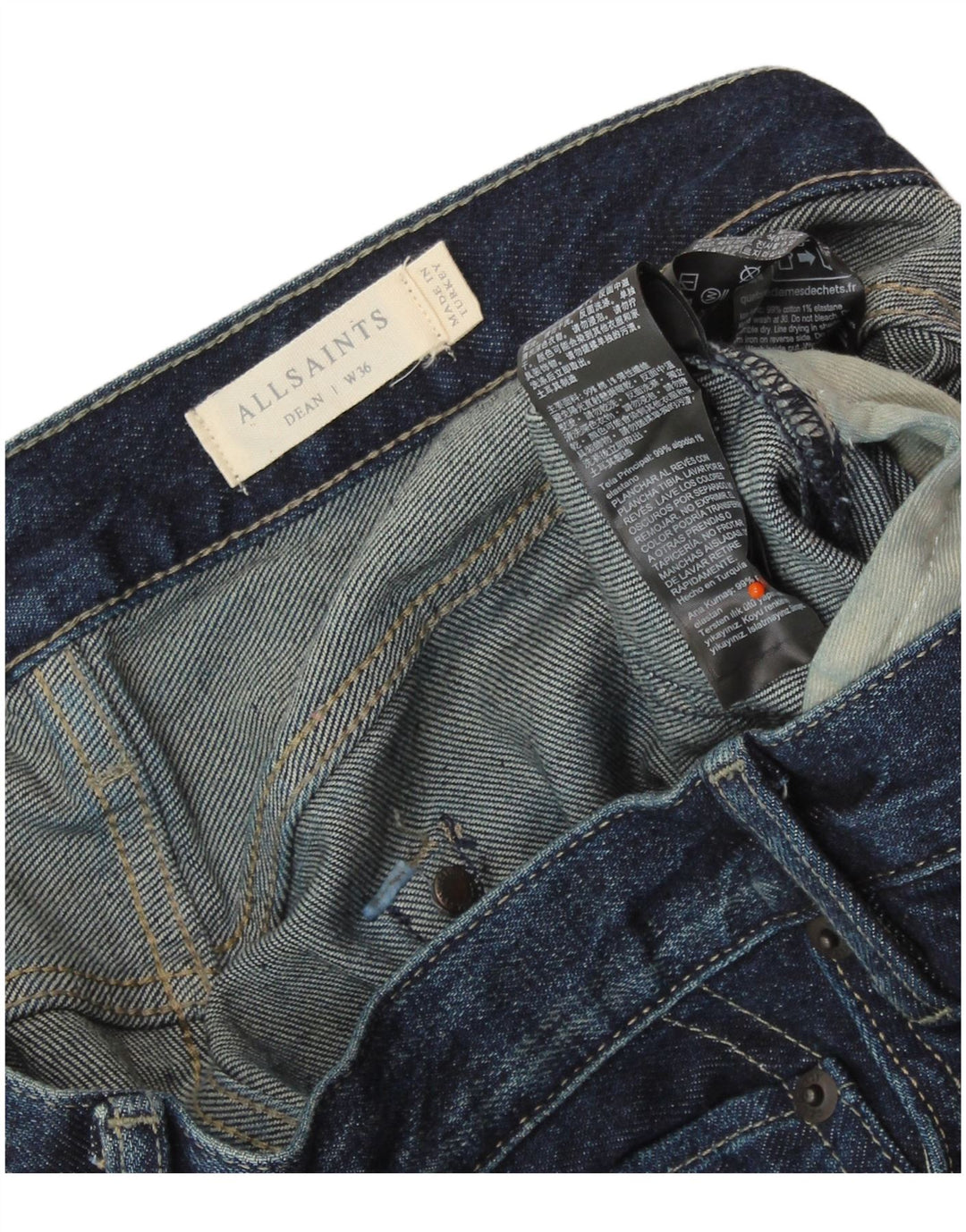 ALL SAINTS Męskie Dean Slim Jeans W36 L28 Granatowa bawełna