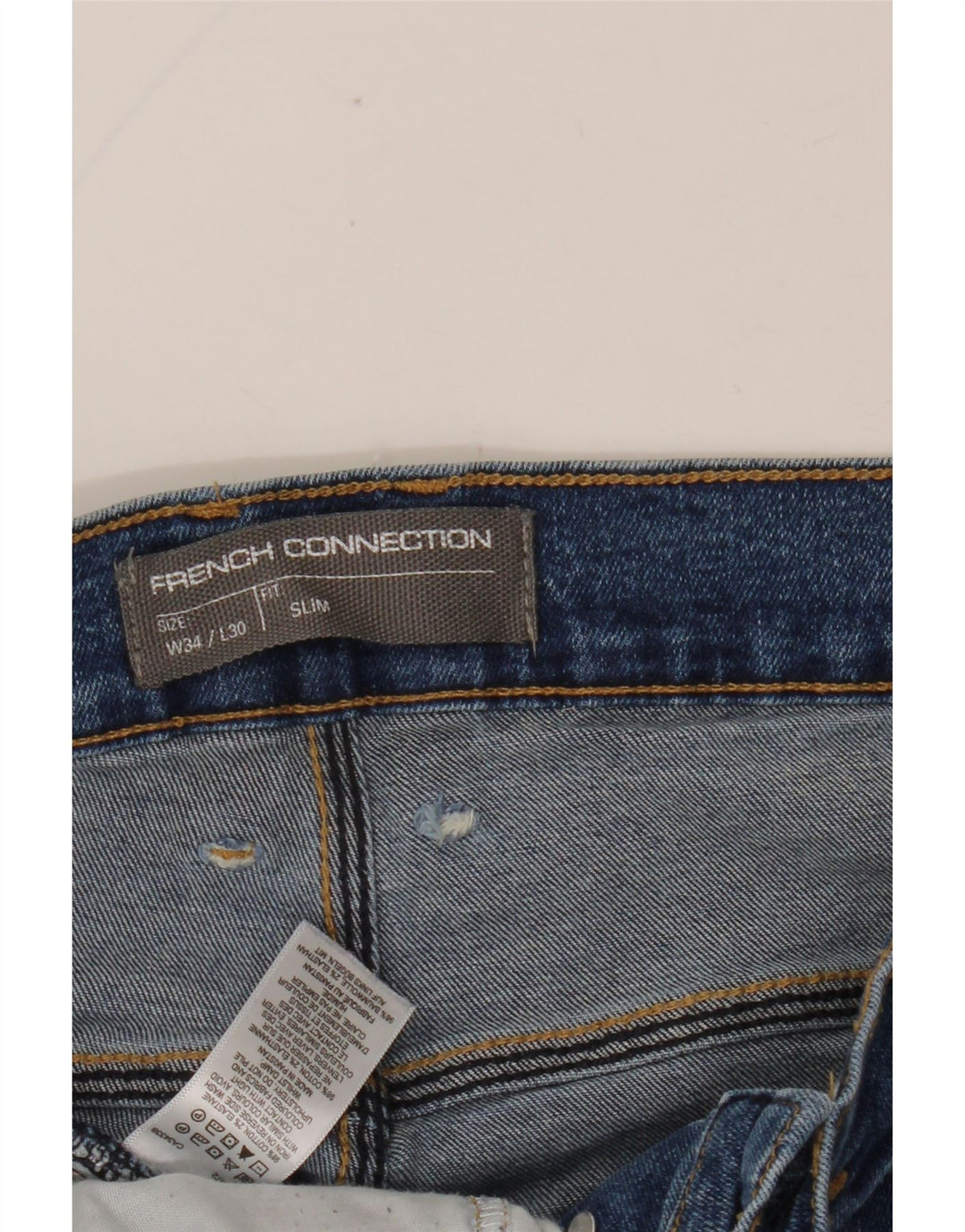 FRENCH CONNECTION Męskie jeansy slim W34 L30 Niebieska bawełna