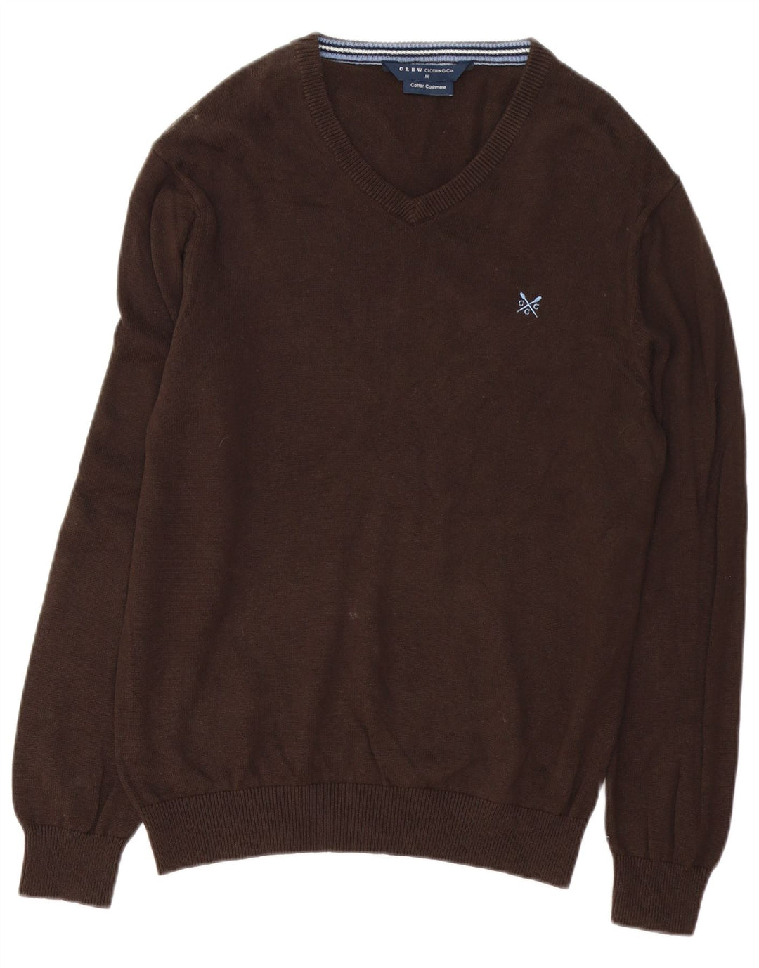 Crew Clothing Męski sweter z dekoltem w kształcie litery V, średniobrązowy, bawełniany