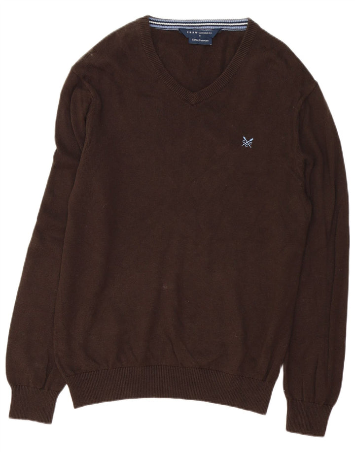 Crew Clothing Męski sweter z dekoltem w kształcie litery V, średniobrązowy, bawełniany