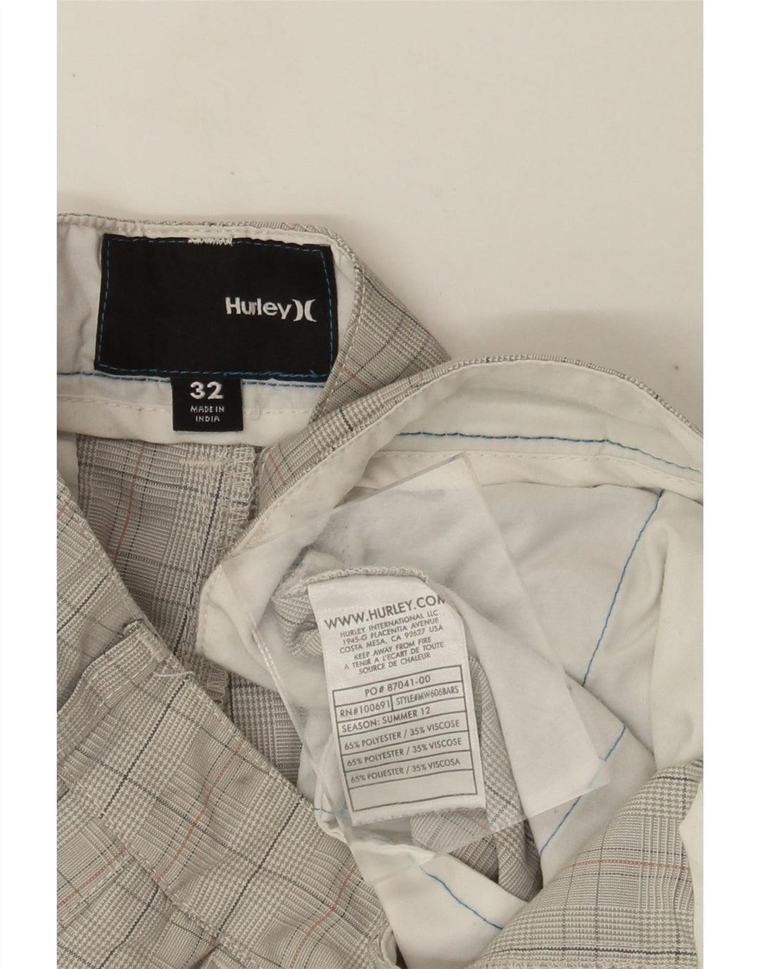 Męskie spodenki chino Hurley W32, poliester w kratkę, w kolorze średniego beżu