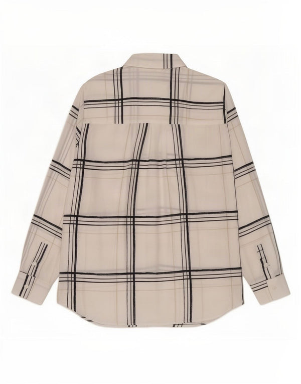 Marks & Spencer Womens Oversized Shirt UK 10 Small White Plaid Polyester