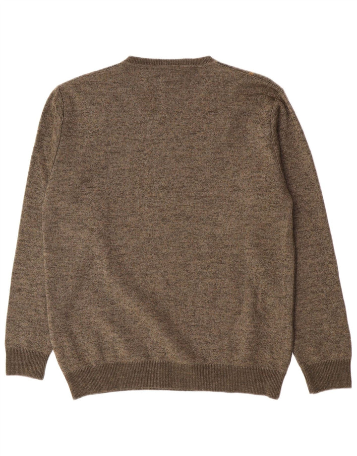 Męski sweter Rodes z dekoltem w kształcie litery V, wełniany w średnie zielone paski