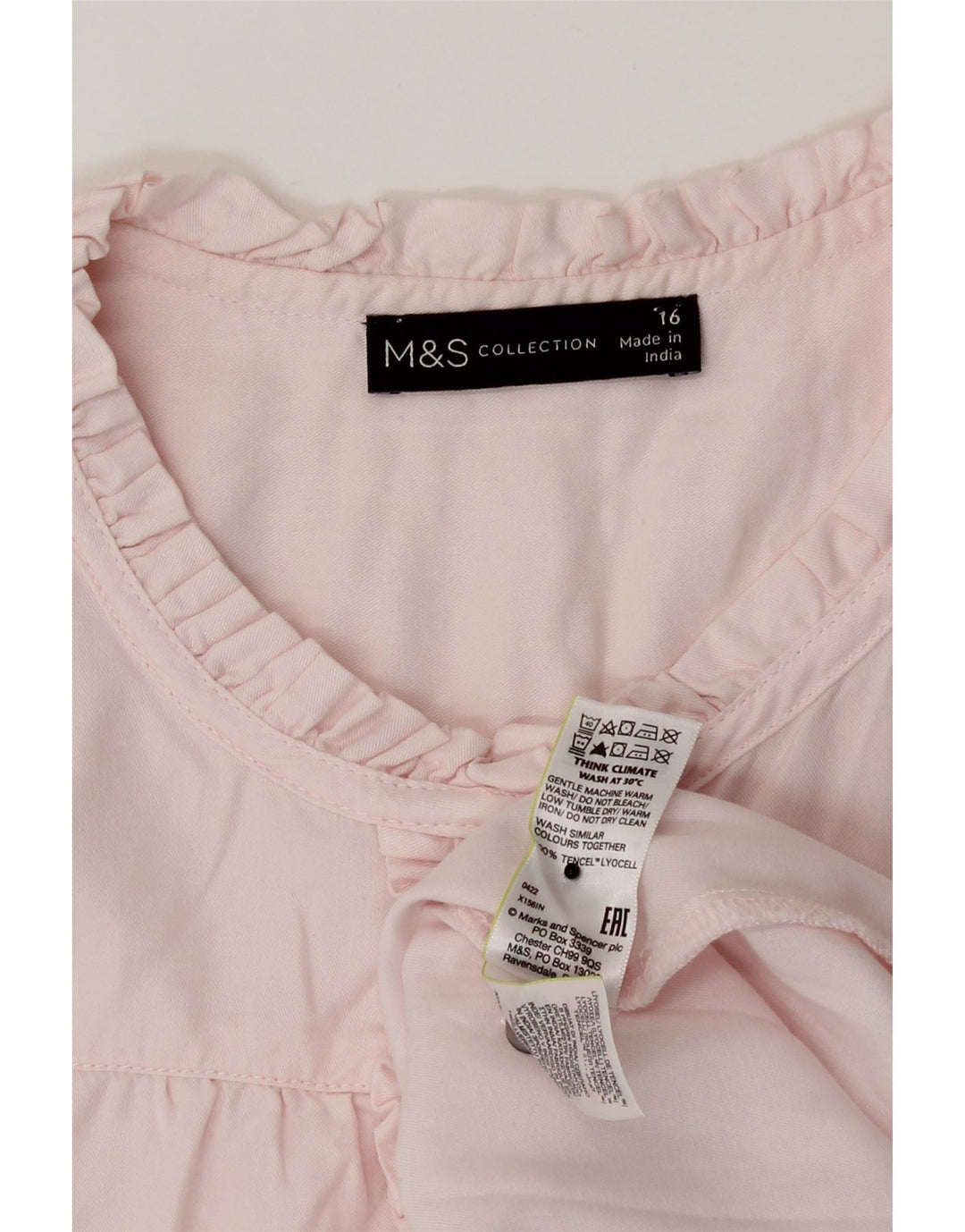 Damska bluzka koszulowa Marks & Spencer z falbaną z przodu, UK 16, duża, różowa z Lyocellu