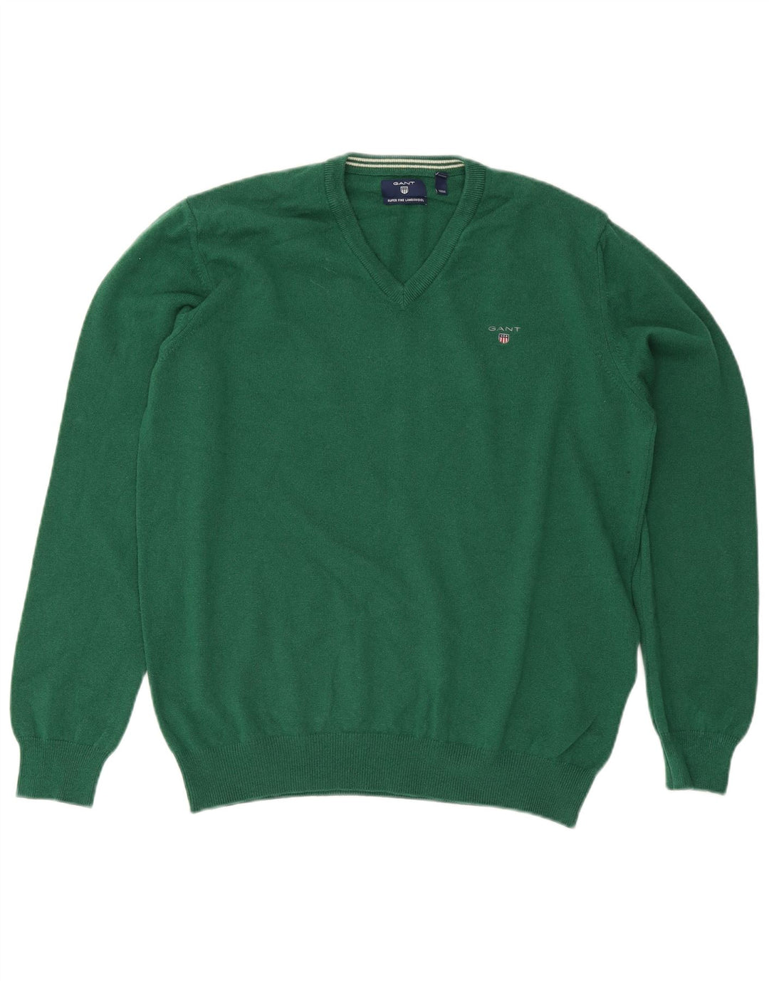 Męski sweter Gant z dekoltem w kształcie litery V, XL, zielona wełna