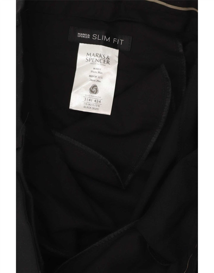 Marks & Spencer Męskie spodnie garniturowe slim fit W36 L29 Czarny poliester
