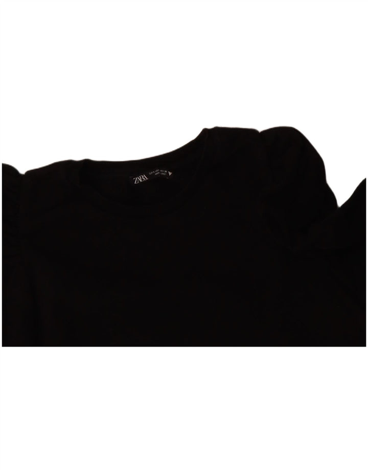 ZARA Womens Crop Top Long Sleeve UK 10 Small Black