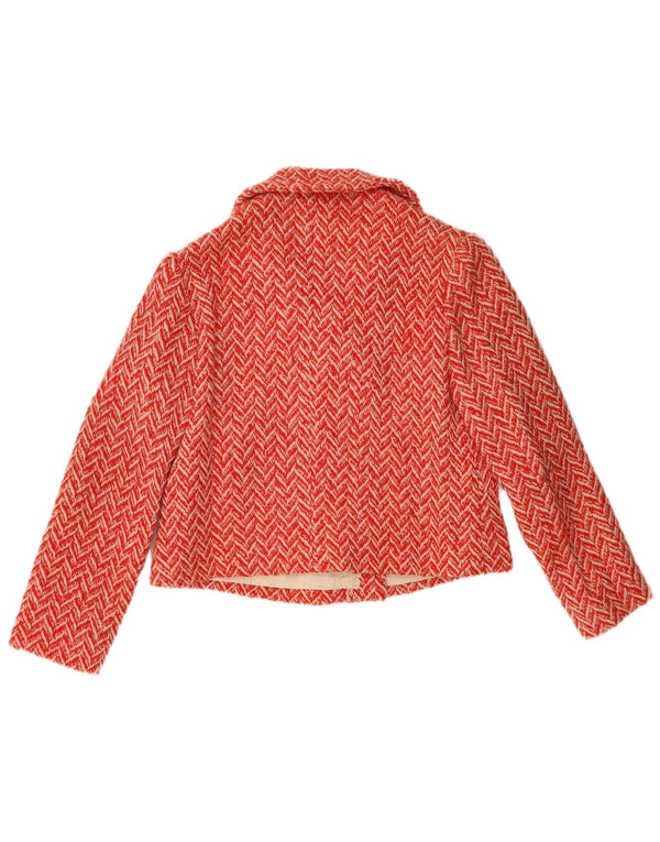Vintage Womens Crop Double Breasted Blazer Jacket UK 12 Medium Red Chevron