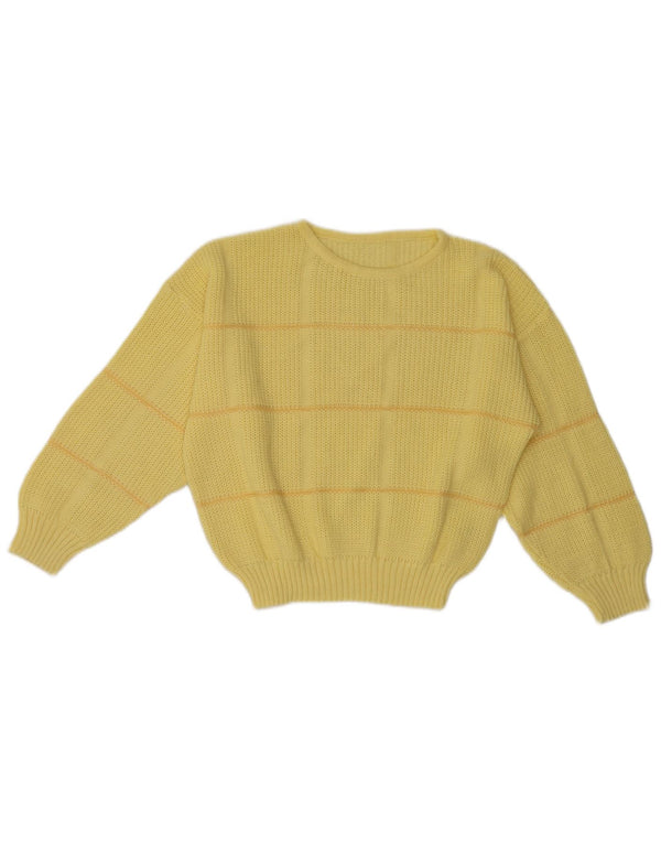 Vintage damski sweter z okrągłym dekoltem UK 12, średni, żółty akryl w paski