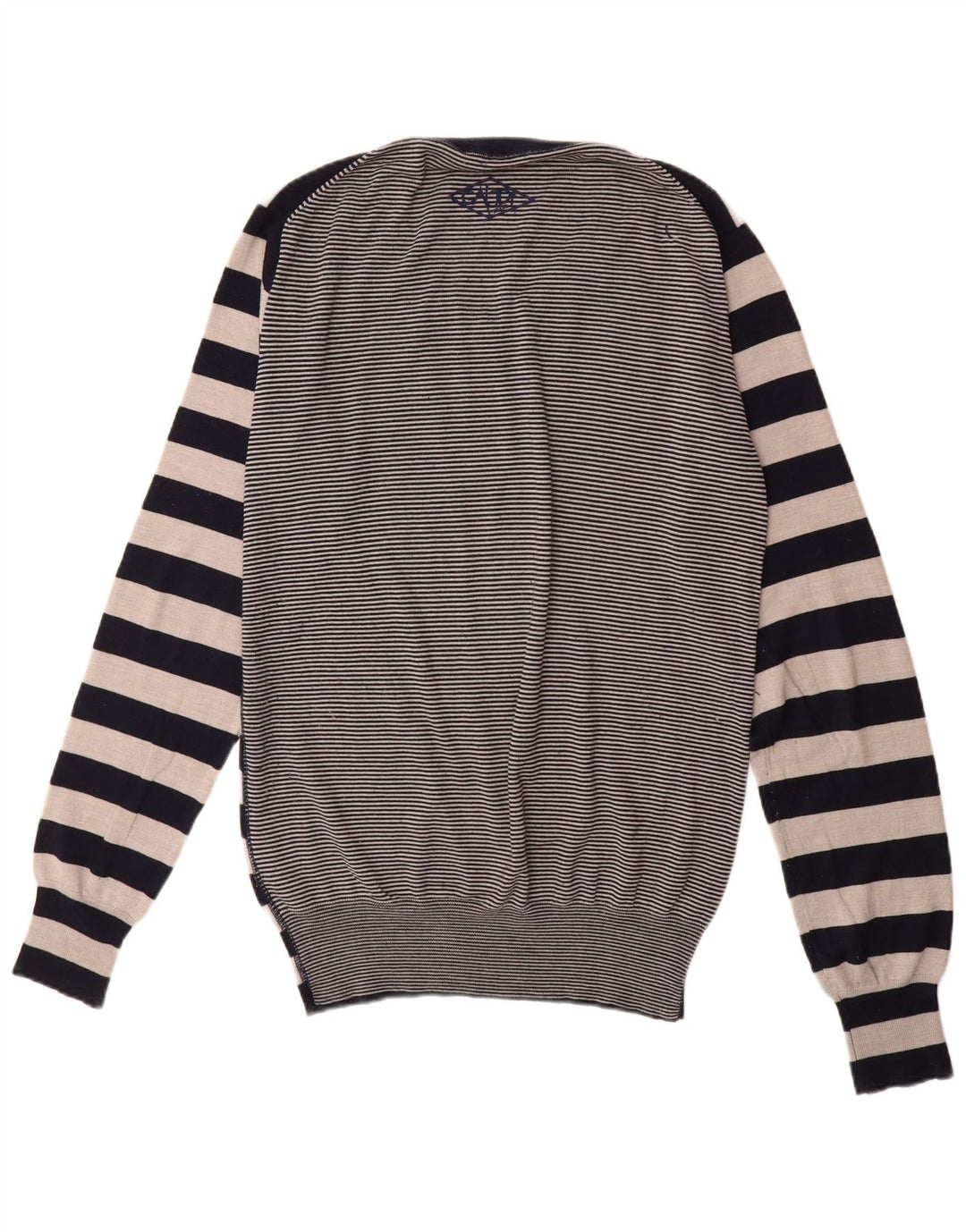 Gaudi Męski sweter z dekoltem w kształcie litery V, duży, czarny, wełniany merynos w paski