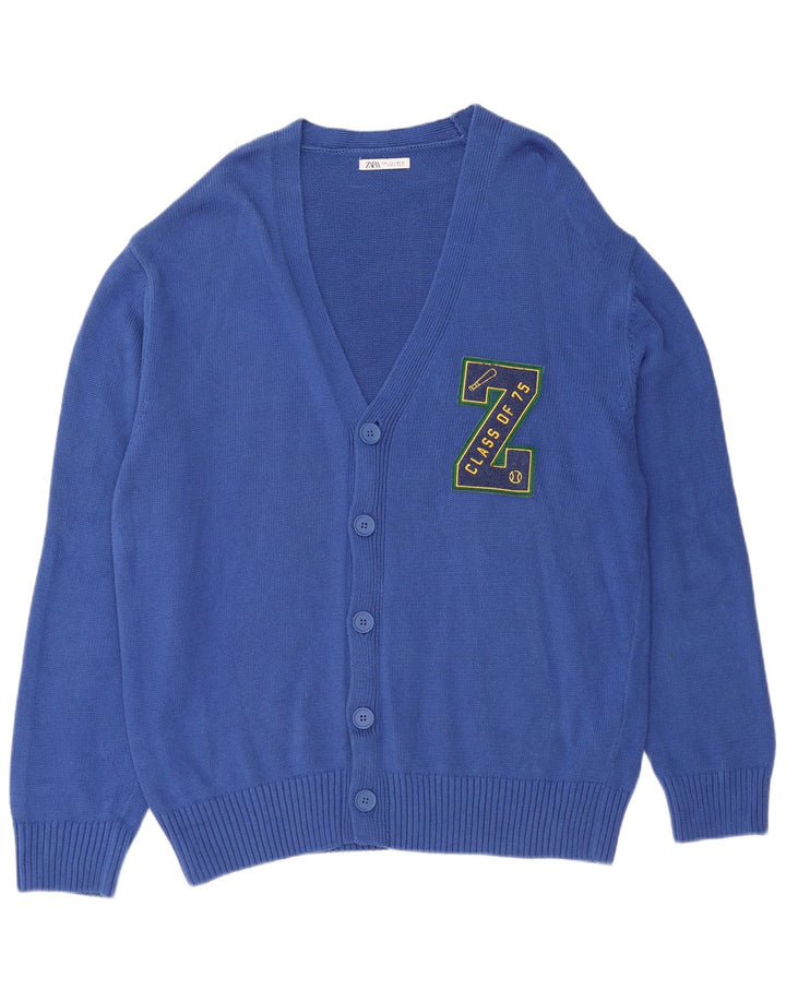 Męski sweter z grafiką ZARA, duży, niebieski, bawełniany