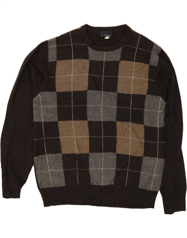 DOCKERS Mens Crew Neck Jumper Sweater XL Grey Geometric Acrylic Vintage Dockers and Second-Hand Dockers from Messina Hembry 