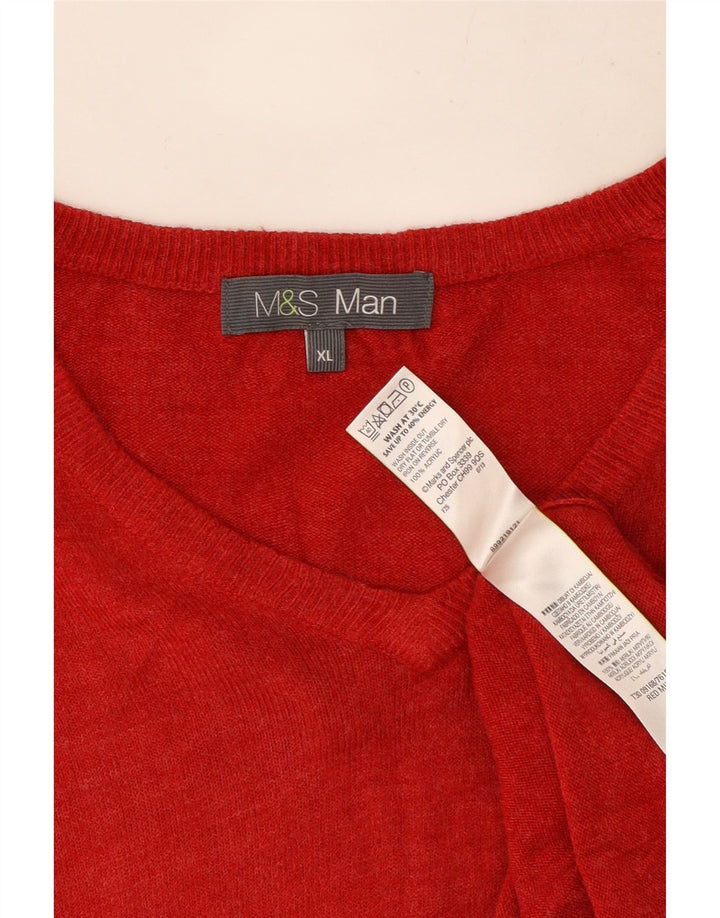 Marks & Spencer Męski sweter z dekoltem w kształcie litery V, XL, czerwony, akryl