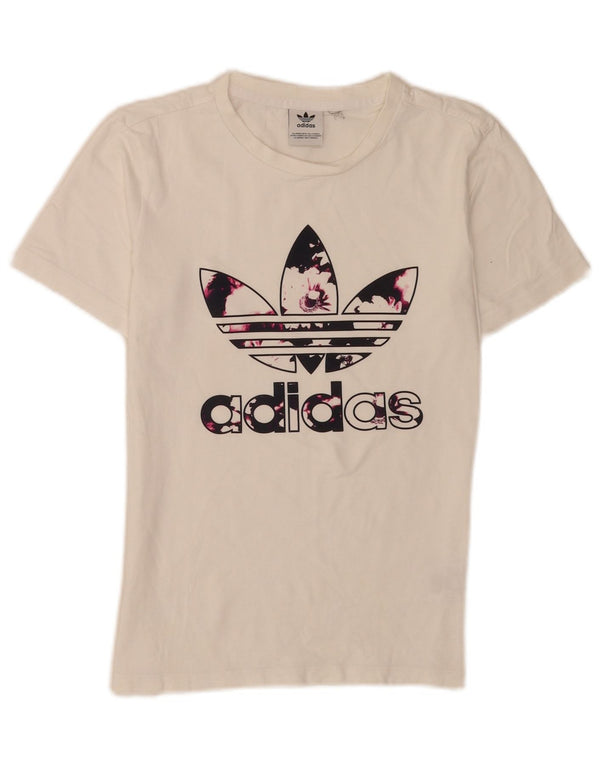 Damska koszulka z grafiką Adidas Top UK 6 XS Biała bawełna