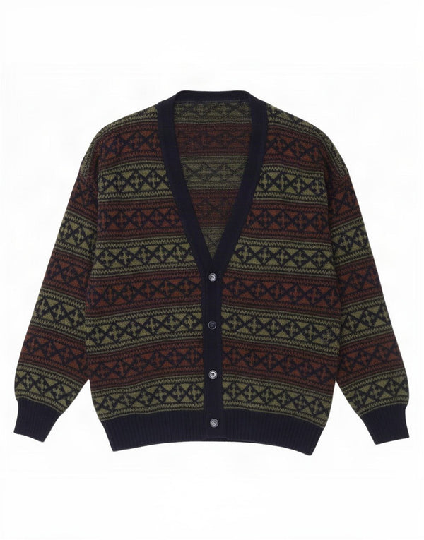 Vintage męski sweter rozpinany XL granatowy Fair Isle Wool