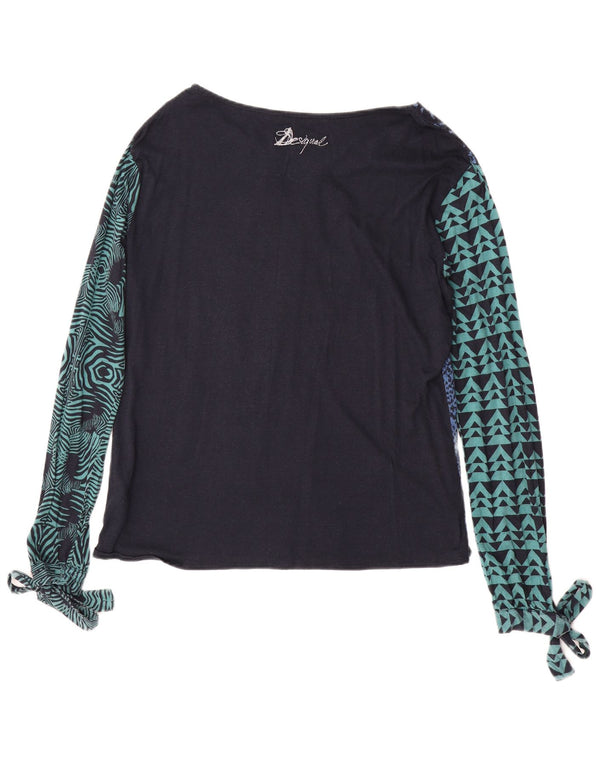 DESIGUAL Damski graficzny top z długim rękawem, UK 18 XL, niebieski, wiskoza z nadrukiem zwierzęcym