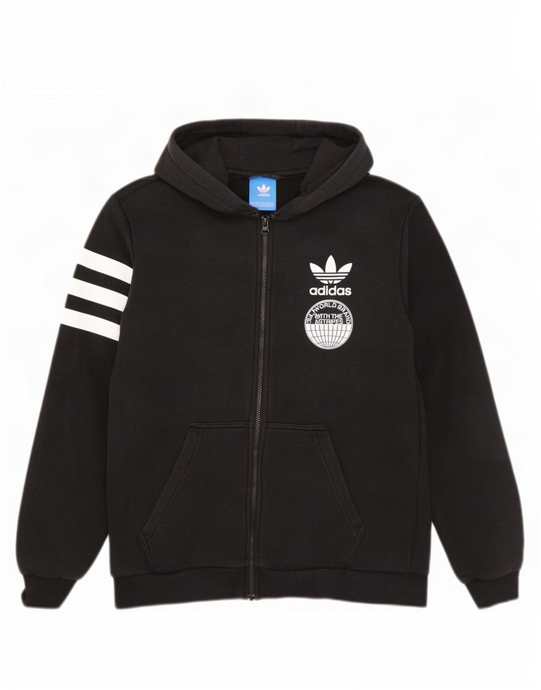 Adidas Męski sweter z kapturem i zamkiem błyskawicznym z trzema paskami, średni czarny, bawełniany