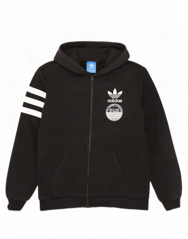 Adidas Mens Three Stripes Graphic Zip Hoodie Sweater Medium Black Cotton