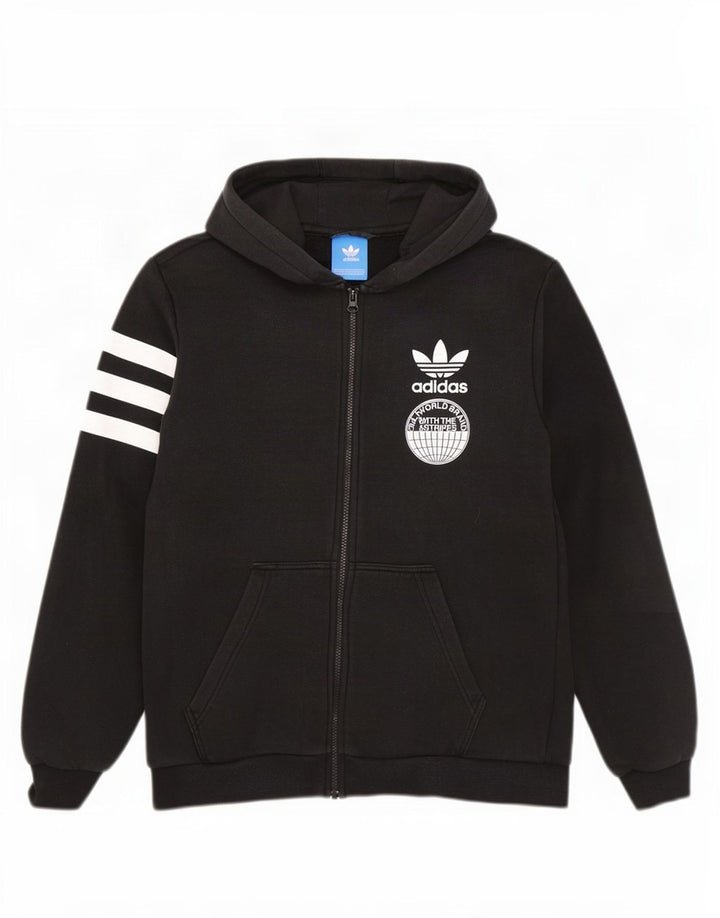 Adidas Męski sweter z kapturem i zamkiem błyskawicznym z trzema paskami, średni czarny, bawełniany