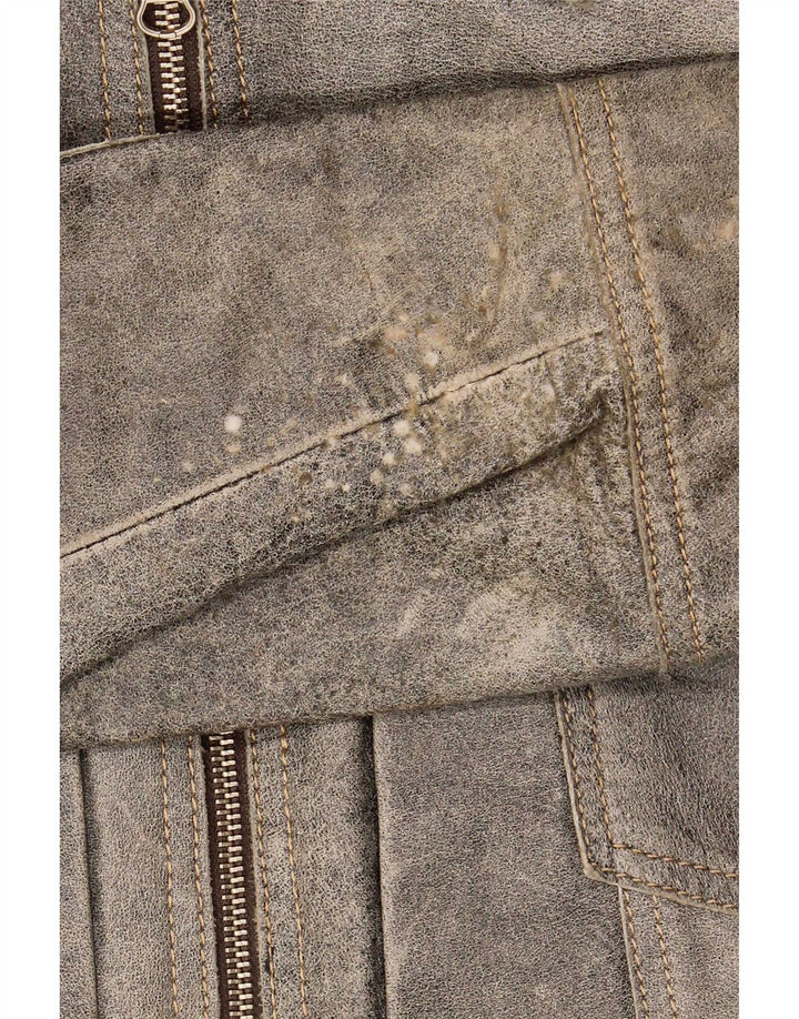 Męska skórzana kurtka bomber w stylu vintage UK 38, średnia szarość