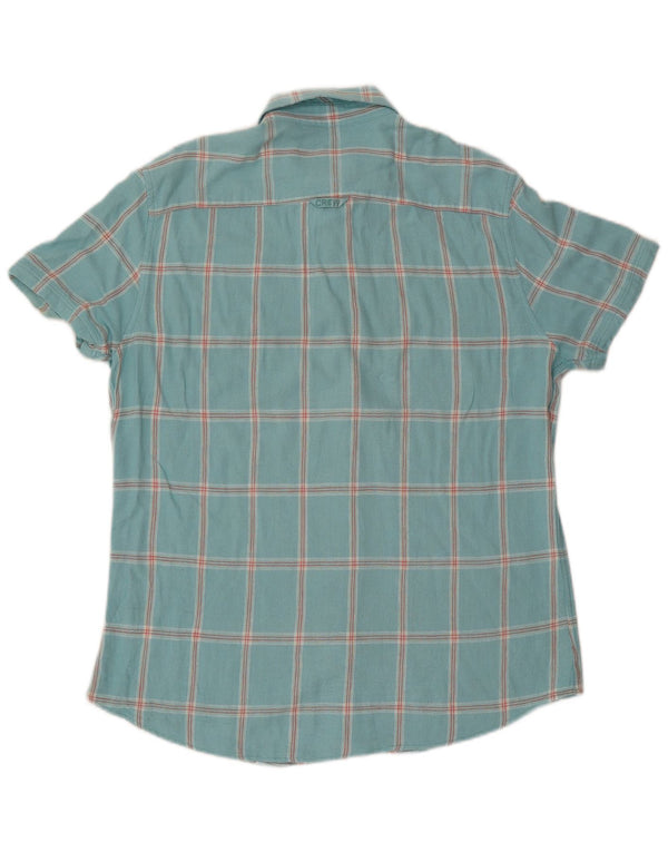 Crew Clothing Męska koszula z krótkim rękawem w dużą turkusową kratkę, wiskoza