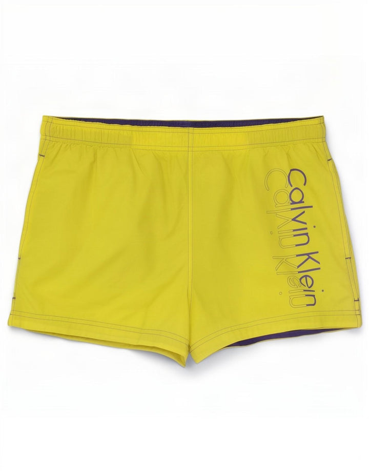 Męskie spodenki kąpielowe Calvin Klein z grafiką, duże, żółte, poliestrowe
