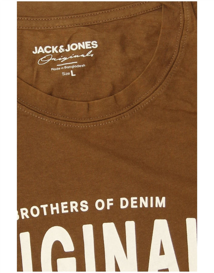 Męski T-shirt z grafiką Jack & Jones, duży, brązowy, bawełniany