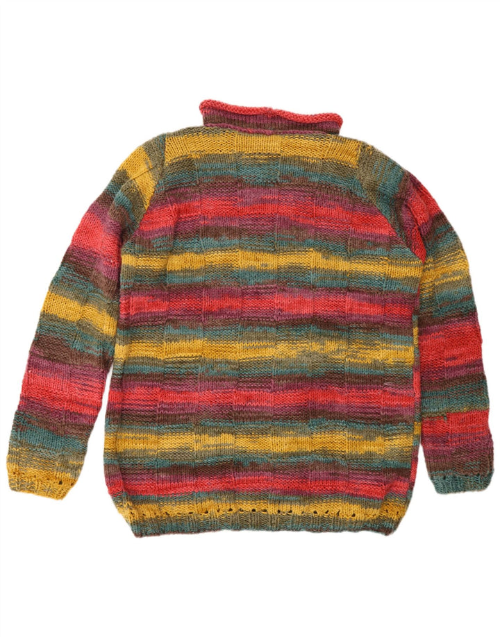 Vintage męski sweter z wywijanym dekoltem, duże, wielokolorowe paski