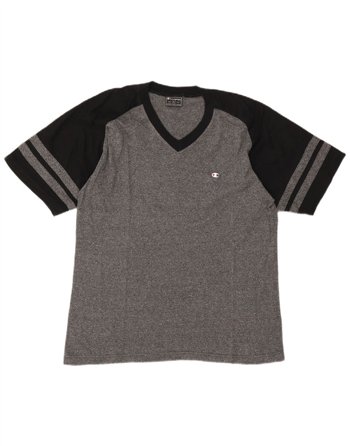 T-shirt męski Champion, bawełniany, średnioszary, z blokami kolorów