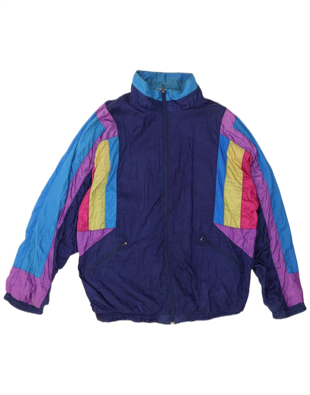 Męska kurtka dresowa VINTAGE XL granatowa, nylonowa z blokami kolorów