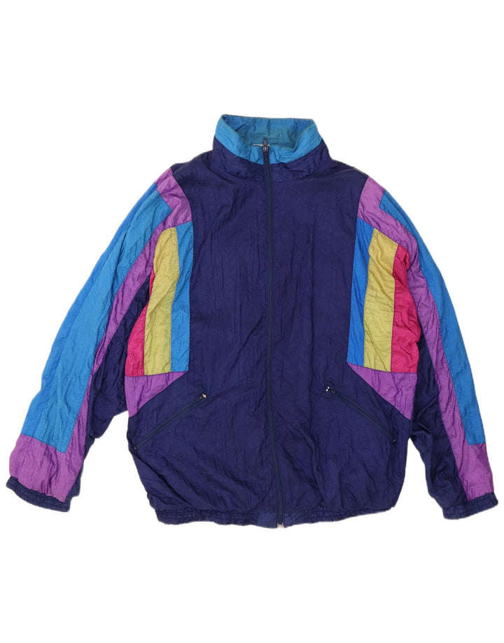 Męska kurtka dresowa VINTAGE XL granatowa, nylonowa z blokami kolorów