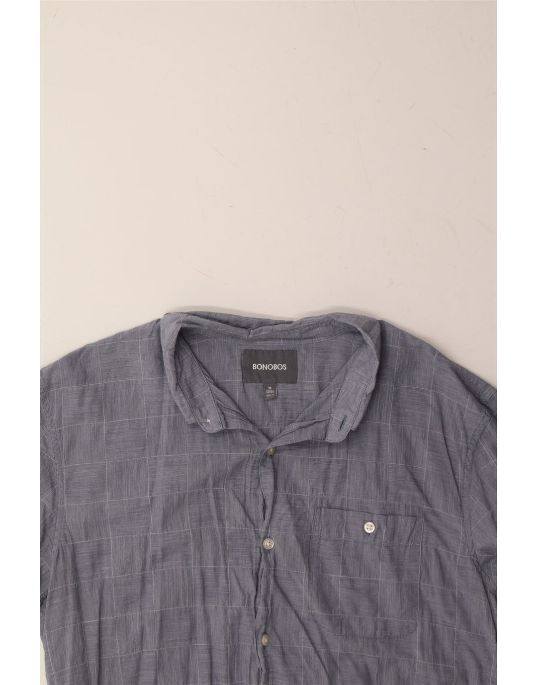 BONOBOS Mens Short Sleeve Shirt Medium Blue Check Cotton Vintage BONOBOS and Second-Hand BONOBOS from Messina Hembry 